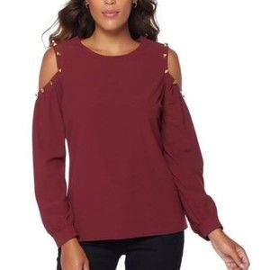 G by Giuliana Studded Cold-Shoulder Woven Blouse